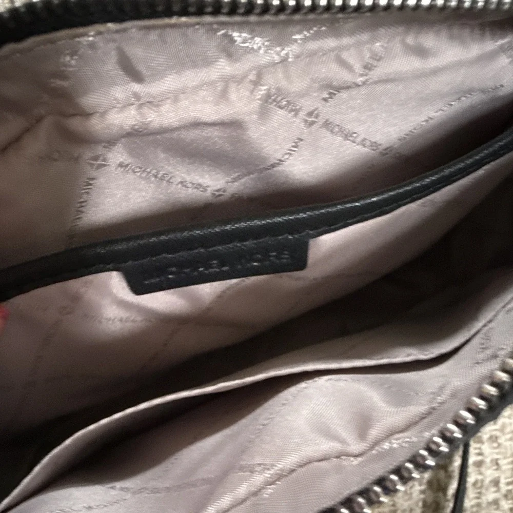 Michael Kors Brown Logo Crossbody Bag Zip, Chain Strap, Adjustable, Silver